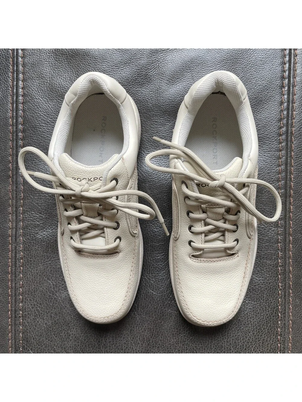 Rockport Men’s Eureka Walking Shoe Sz 7.5 CJ1552 Light Beige Leather Comfy NWOB